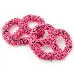 Belgian Chocolate Covered Pretzels with Pink Sprinkles