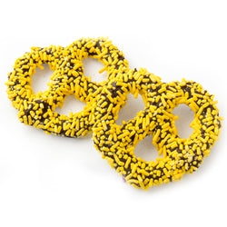 Belgian Chocolate Covered Pretzels with Yellow Sprinkles