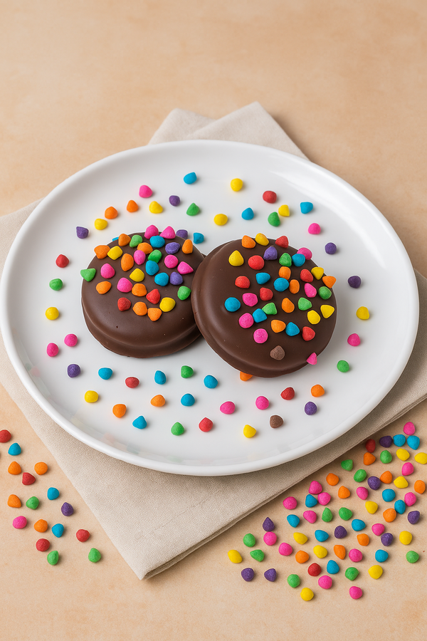 Colorful Chocolate Chips Dark Chocolate Coated Sandwich Cookies 1 Dozen