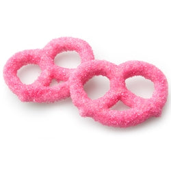 White Chocolate Covered Pretzels with Pink Sugar Crystals 1 Dozen
